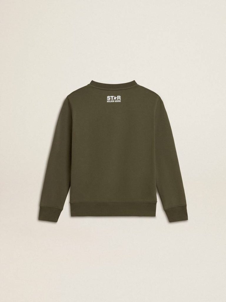 Golden Goose Topwear Selection (4-12 Years) Dark Green Boys' Dark Green Sweatshirt With White Maxi Star On The Front Kids