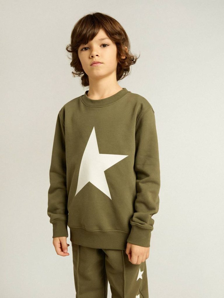 Golden Goose Topwear Selection (4-12 Years) Dark Green Boys' Dark Green Sweatshirt With White Maxi Star On The Front Kids