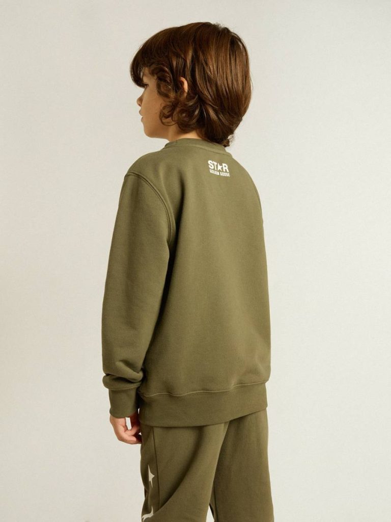 Golden Goose Topwear Selection (4-12 Years) Dark Green Boys' Dark Green Sweatshirt With White Maxi Star On The Front Kids