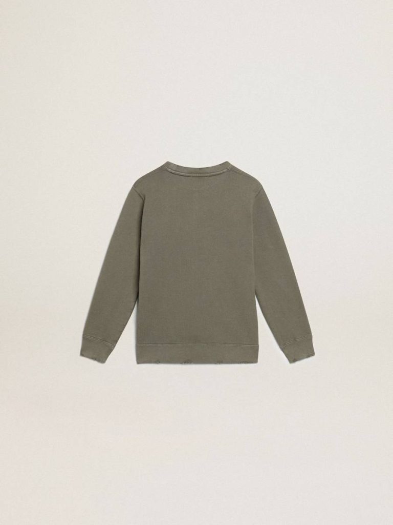 Golden Goose Topwear Selection (4-12 Years) Distressed Olive-Green Sweatshirt With Golden Lettering On The Front Olive Green Kids