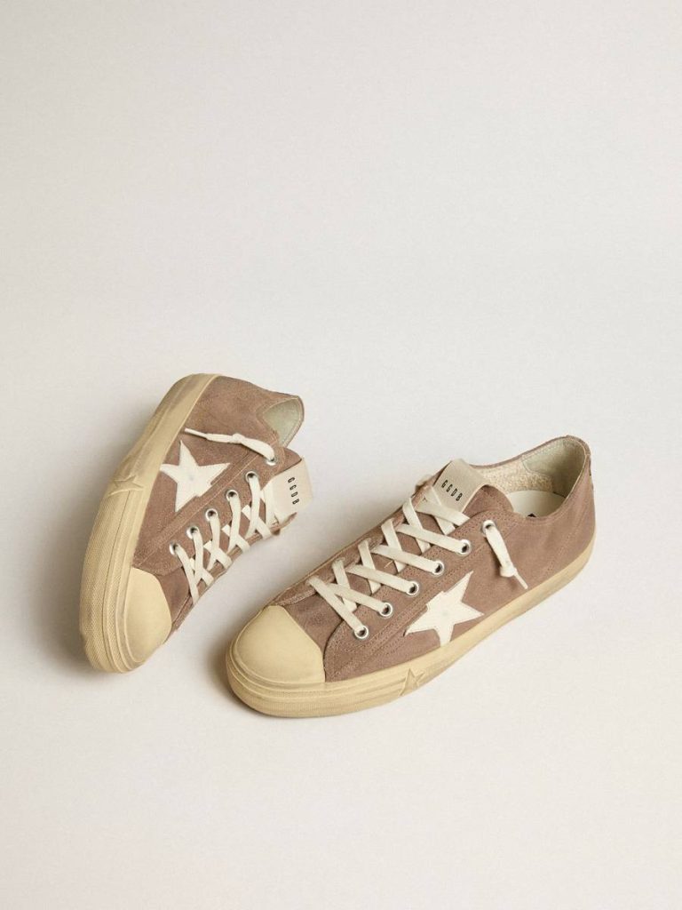 Golden Goose V-Star Men V-Star In Dove-Gray Suede With White Nappa Leather Star