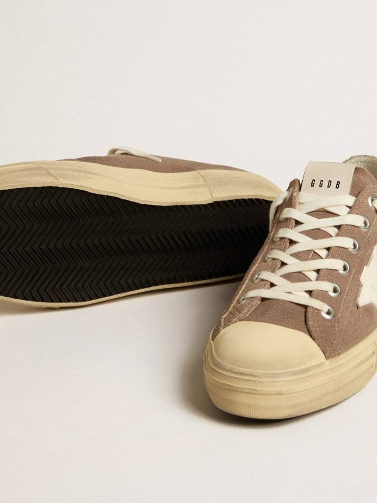 Golden Goose V-Star Men V-Star In Dove-Gray Suede With White Nappa Leather Star