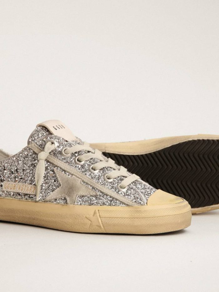 Golden Goose V-Star Women Women's V-Star Ltd In Silver Glitter With Ice-Gray Suede Star