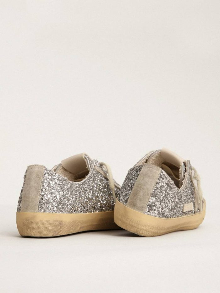 Golden Goose V-Star Women Women's V-Star Ltd In Silver Glitter With Ice-Gray Suede Star