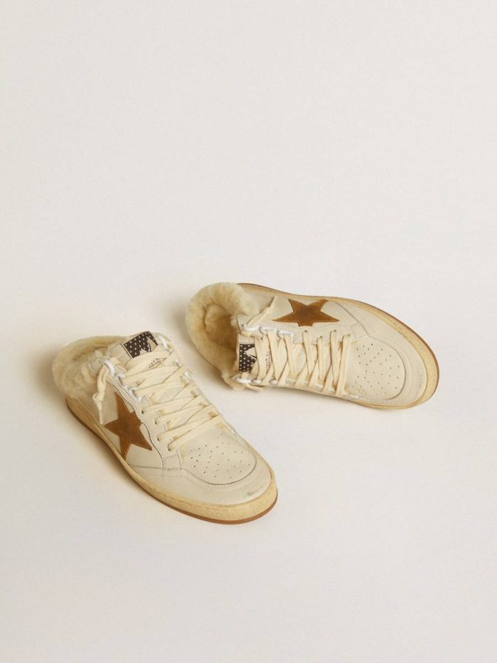Golden Goose White Ball Star Sabots In Leather With Suede Star And Beige Shearling Lining Women Ball Star