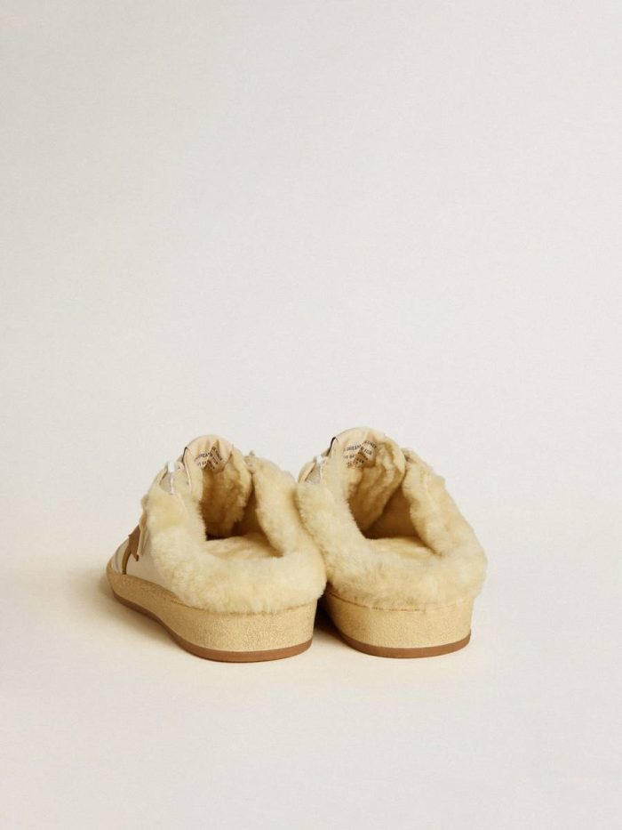 Golden Goose White Ball Star Sabots In Leather With Suede Star And Beige Shearling Lining Women Ball Star