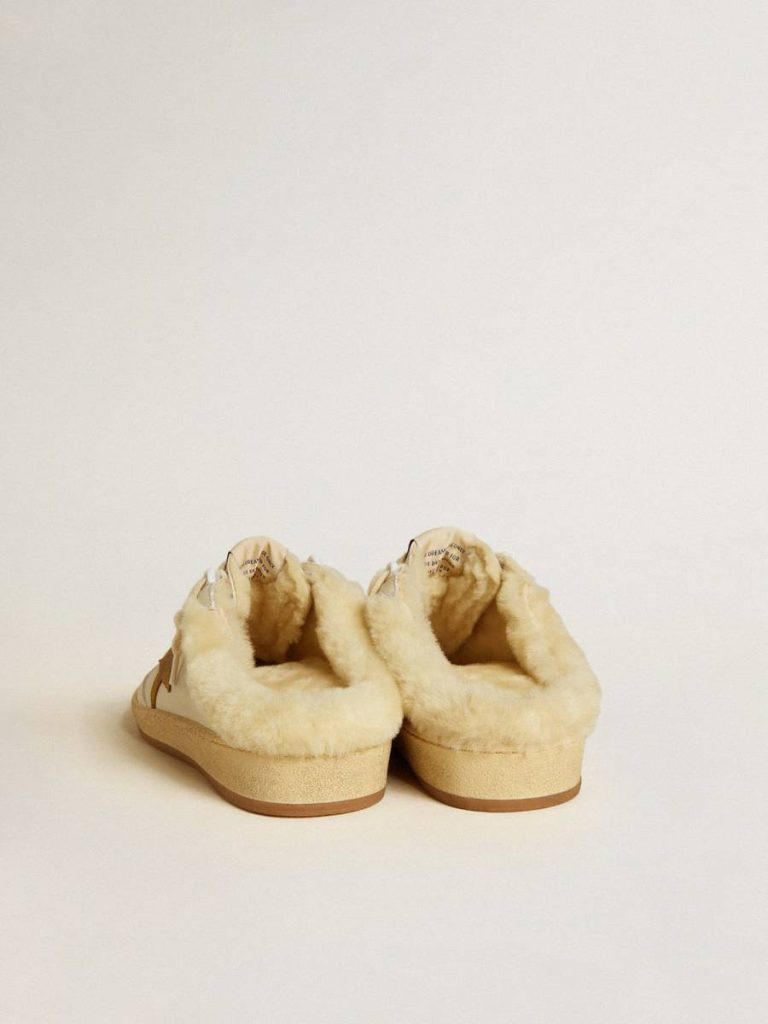 Golden Goose White Ball Star Sabots In Leather With Suede Star And Beige Shearling Lining Women Ball Star