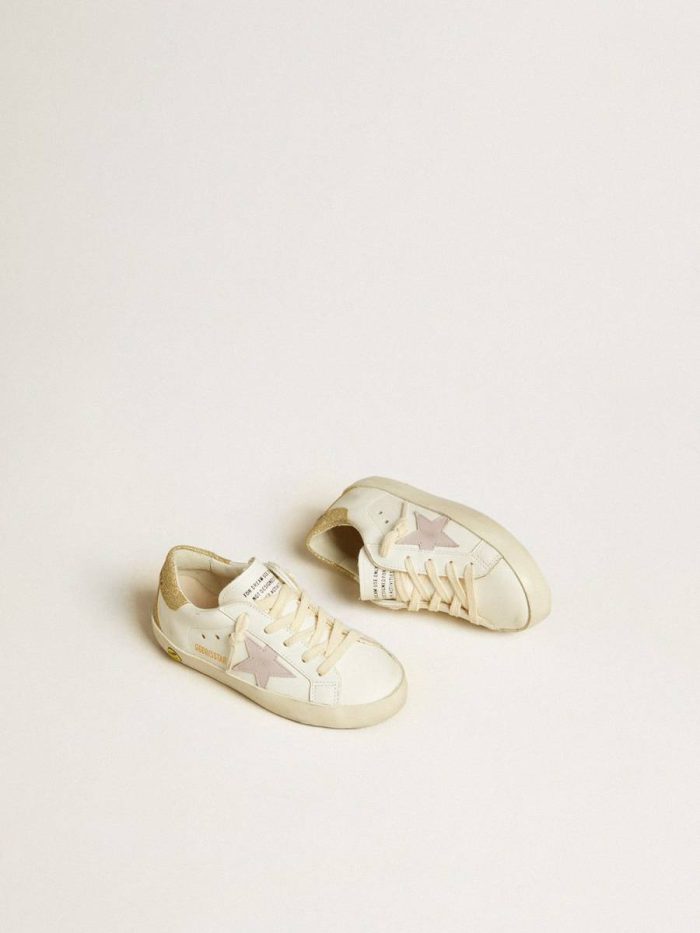 Golden Goose White Kids Little Girls (1-3 Years) Super-Star Junior With Lilac Leather Star And Glitter Heel Tab