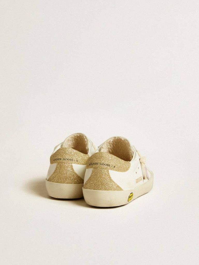 Golden Goose White Kids Little Girls (1-3 Years) Super-Star Junior With Lilac Leather Star And Glitter Heel Tab