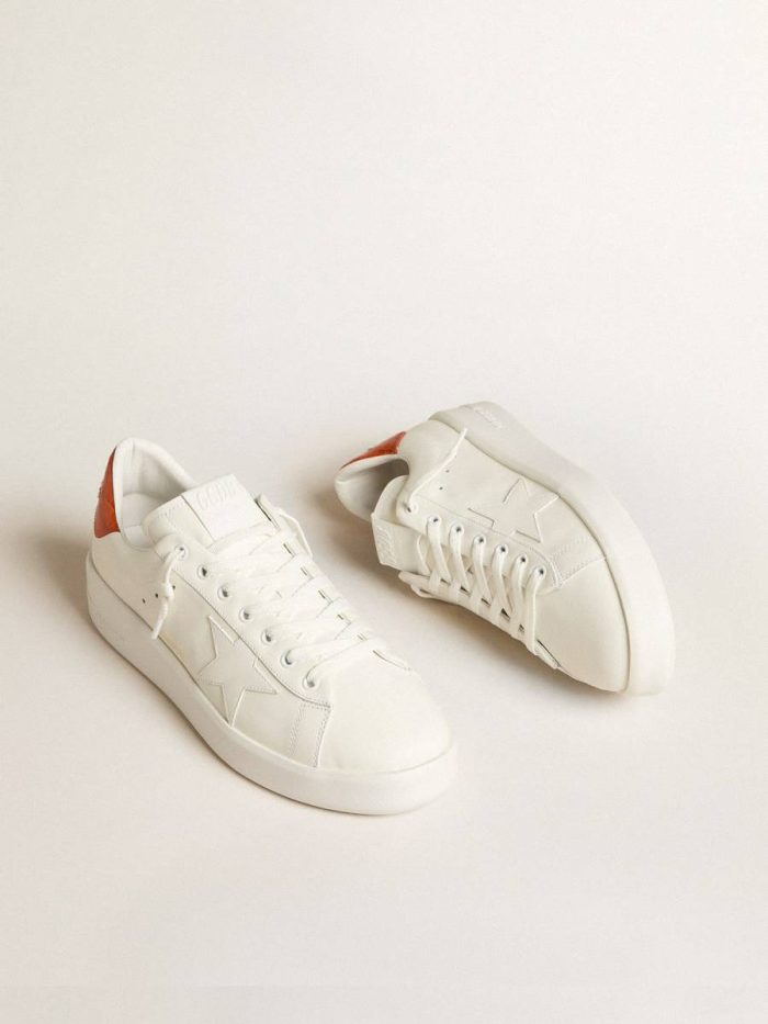 Golden Goose White Men Purestar Men's Purestar With White Leather Star And Orange Heel Tab