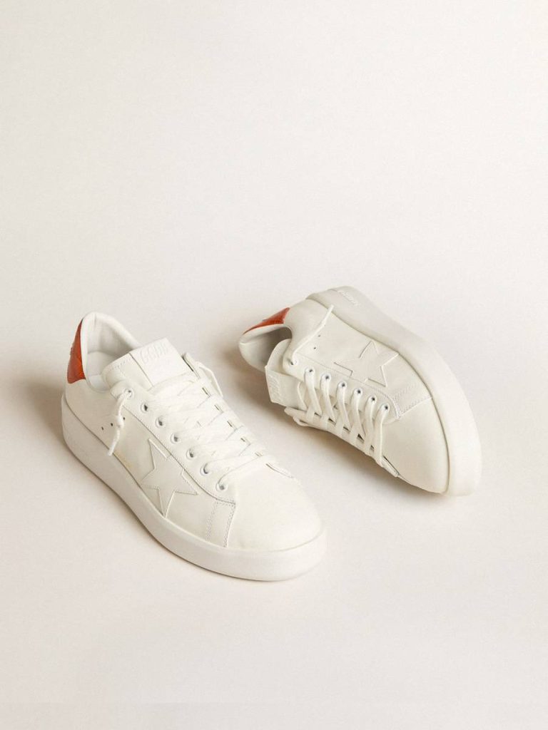 Golden Goose White Men Purestar Men's Purestar With White Leather Star And Orange Heel Tab