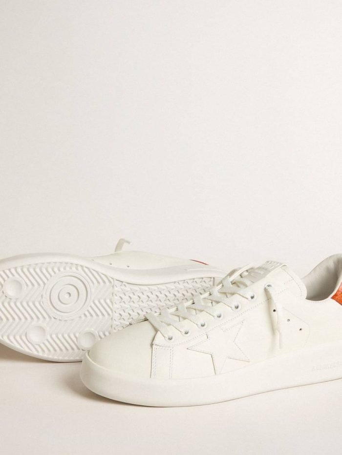 Golden Goose White Men Purestar Men's Purestar With White Leather Star And Orange Heel Tab