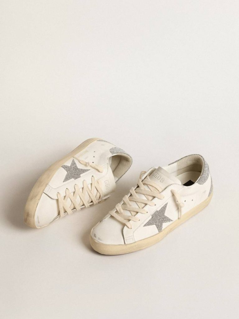 Golden Goose White Super-Star Women’s Super-Star With Silver Swarovski Crystal Star And Heel Tab Women