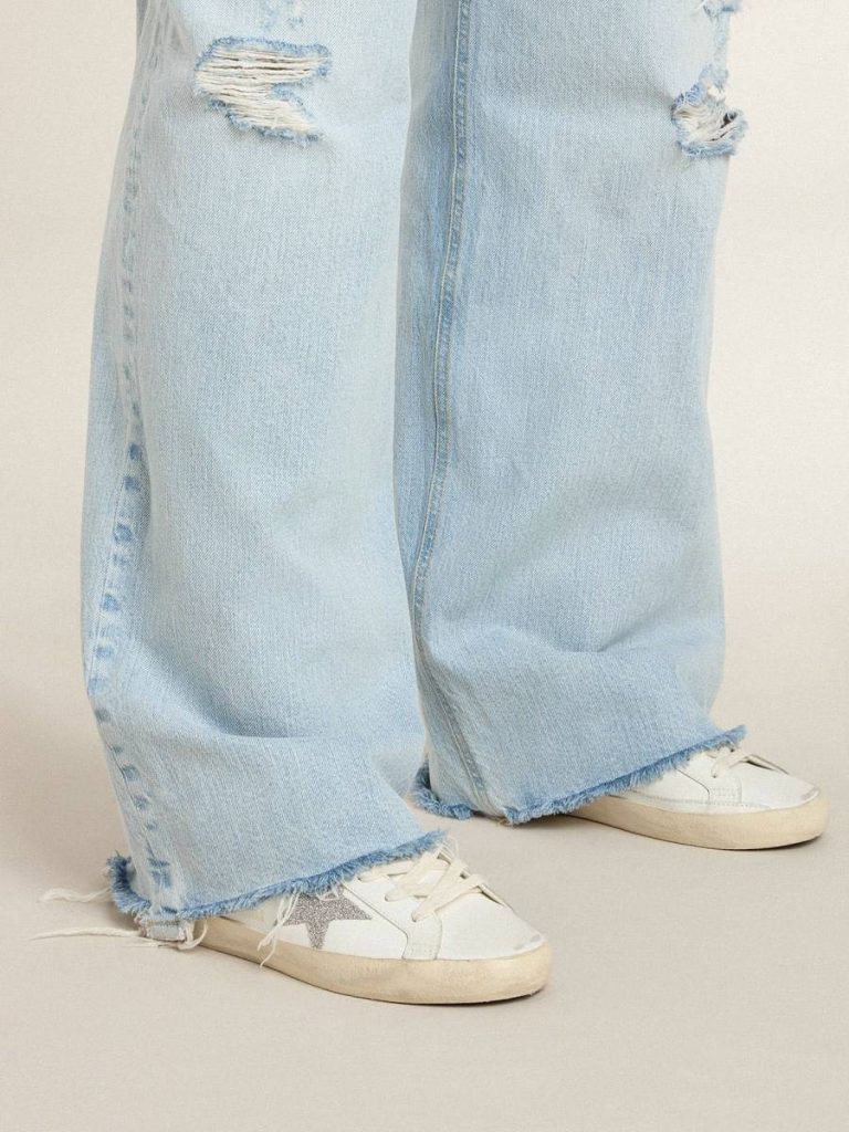 Golden Goose White Super-Star Women’s Super-Star With Silver Swarovski Crystal Star And Heel Tab Women