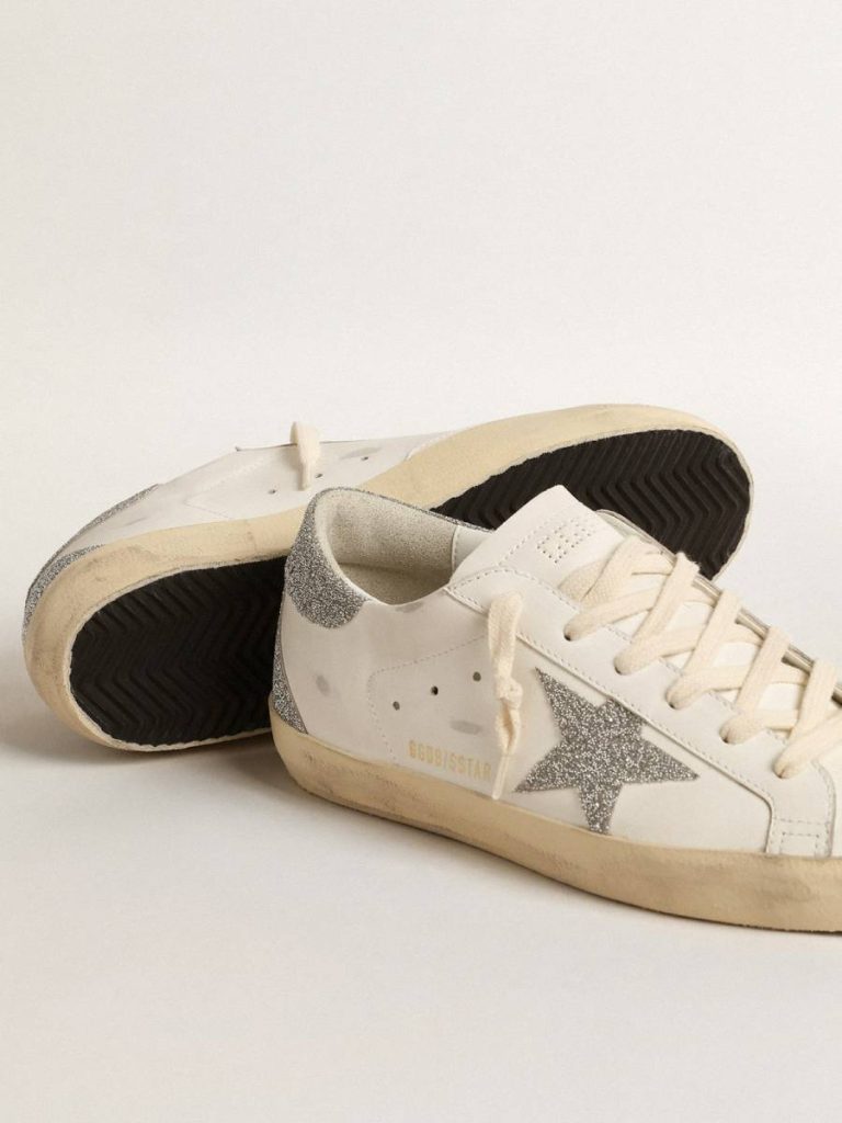 Golden Goose White Super-Star Women’s Super-Star With Silver Swarovski Crystal Star And Heel Tab Women