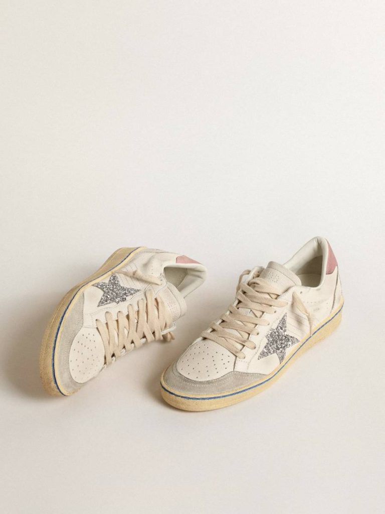 Golden Goose Women Ball Star Ball Star Ltd With Glitter Star And Pink Suede Heel Tab