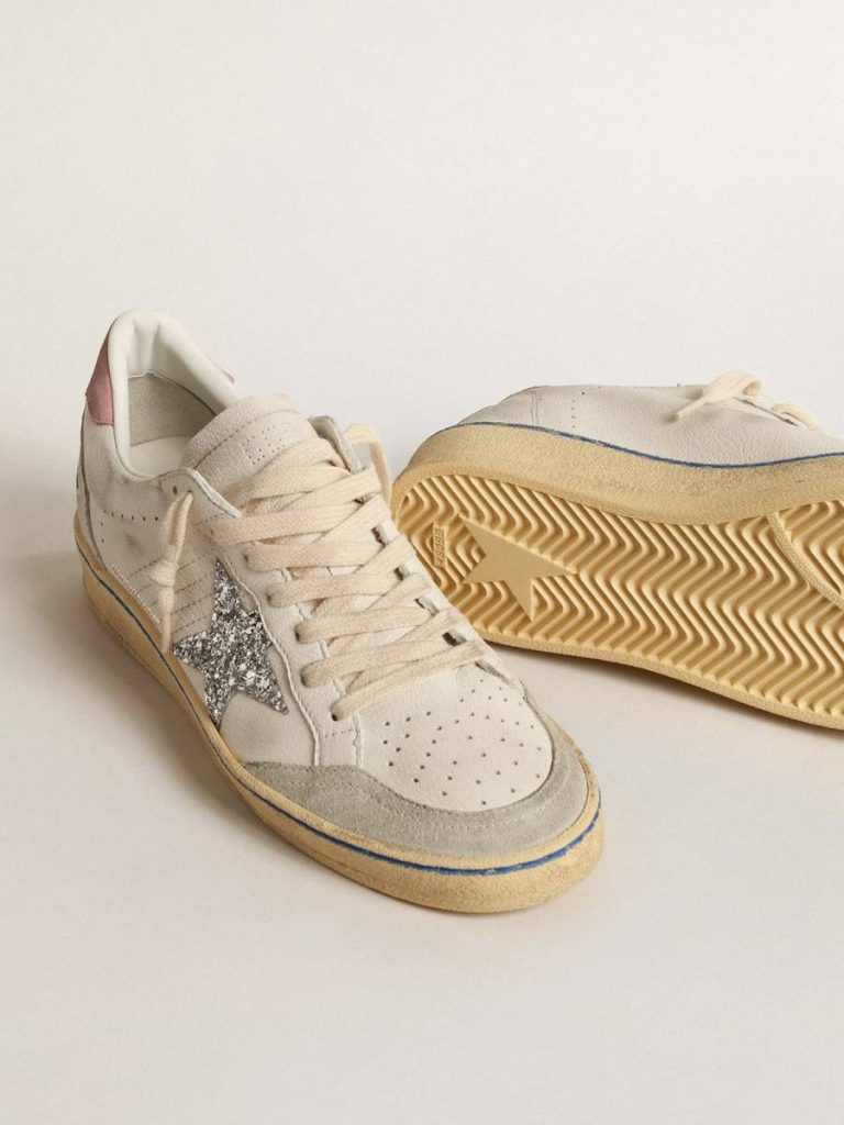 Golden Goose Women Ball Star Ball Star Ltd With Glitter Star And Pink Suede Heel Tab