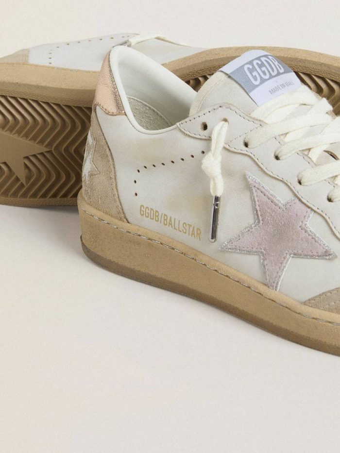 Golden Goose Women Ball Star Ball Star With Pink Suede Star And Silver Glitter Edges And Rose Gold Heel Tab