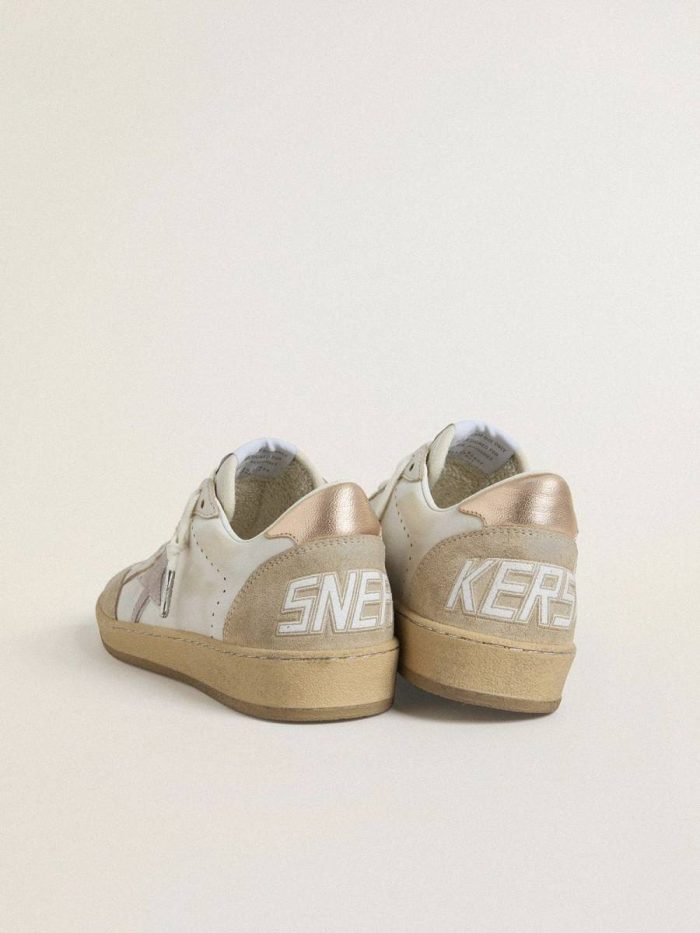 Golden Goose Women Ball Star Ball Star With Pink Suede Star And Silver Glitter Edges And Rose Gold Heel Tab