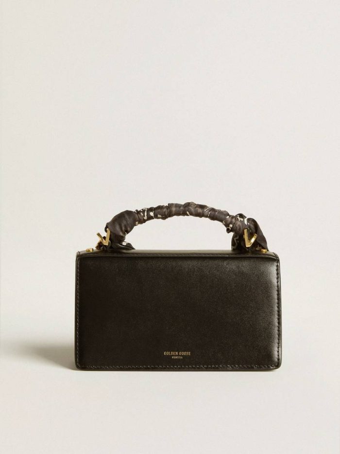 Golden Goose Women Black Small Venezia Bag In Black Boarded Leather With Silk Scarf And Charm Crossbody Bags