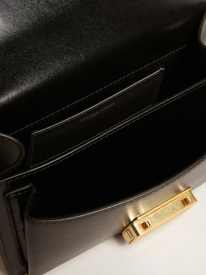 Golden Goose Women Black Small Venezia Bag In Black Boarded Leather With Silk Scarf And Charm Crossbody Bags