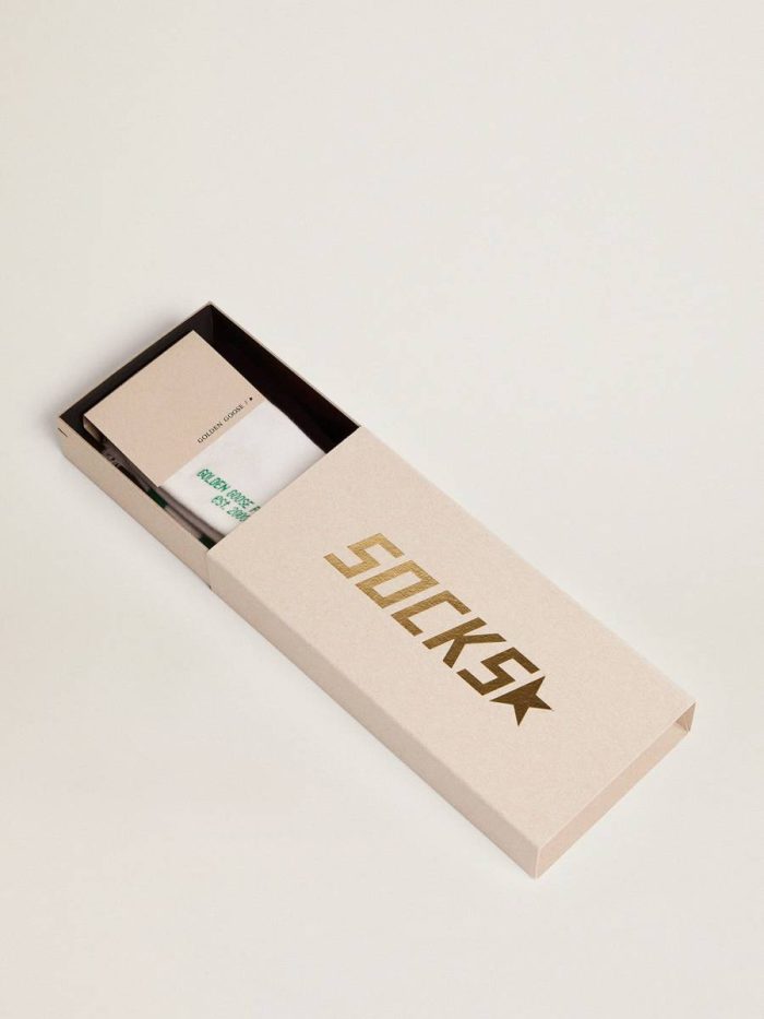 Golden Goose Women Cotton Socks With Distressed Finishes, Green Stripes And Logo Socks