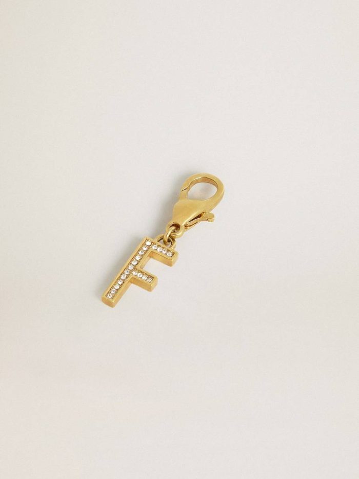 Golden Goose Women Gold Letter F Charm In Gold-Colored Brass With Crystals Bag Accessories