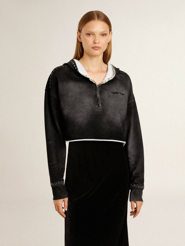 Golden Goose Women Gray Cropped Sweatshirt With A Lived-In Effect Sweatshirts Anthracite Gray