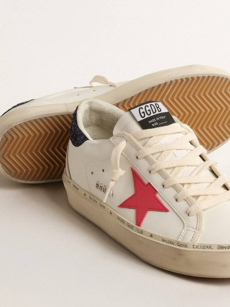 Golden Goose Women Hi Star White Hi Star With Fuchsia Leather Star And Blue Glitter Heel Tab