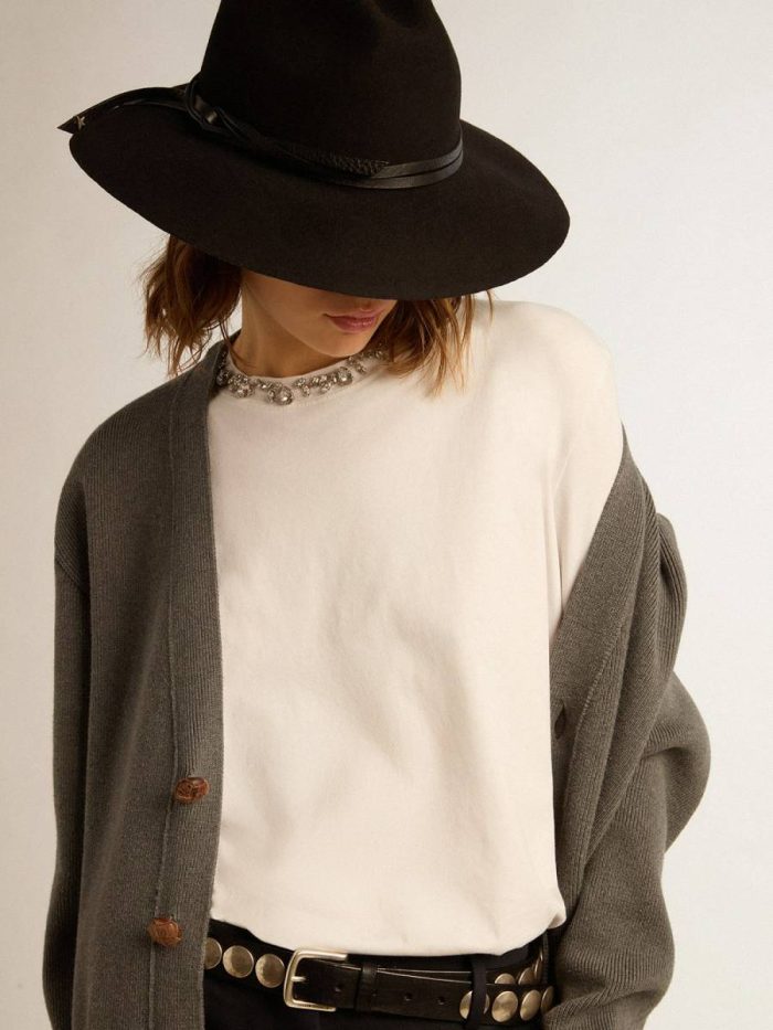 Golden Goose Women Knitwear Women's Mélange Gray Cotton Cardigan With Logo On The Back Dark Gray Melange