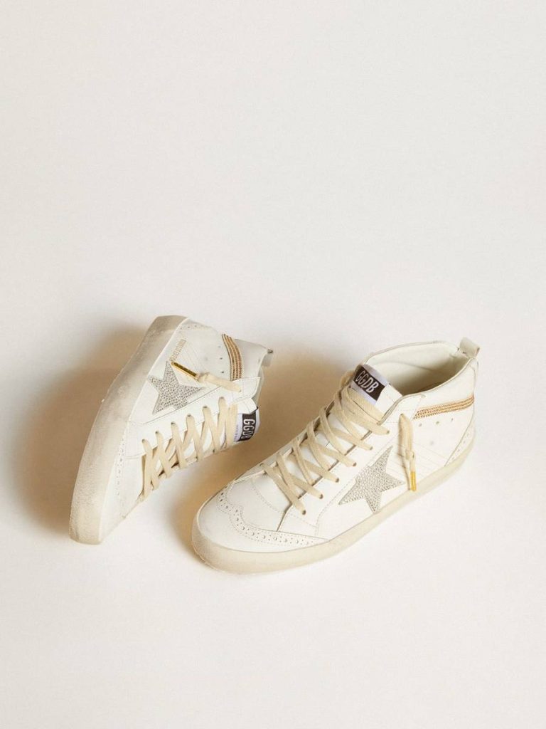 Golden Goose Women Mid Star Ltd With Star And Heel Tab In Suede With Swarovski Crystals Mid Star White