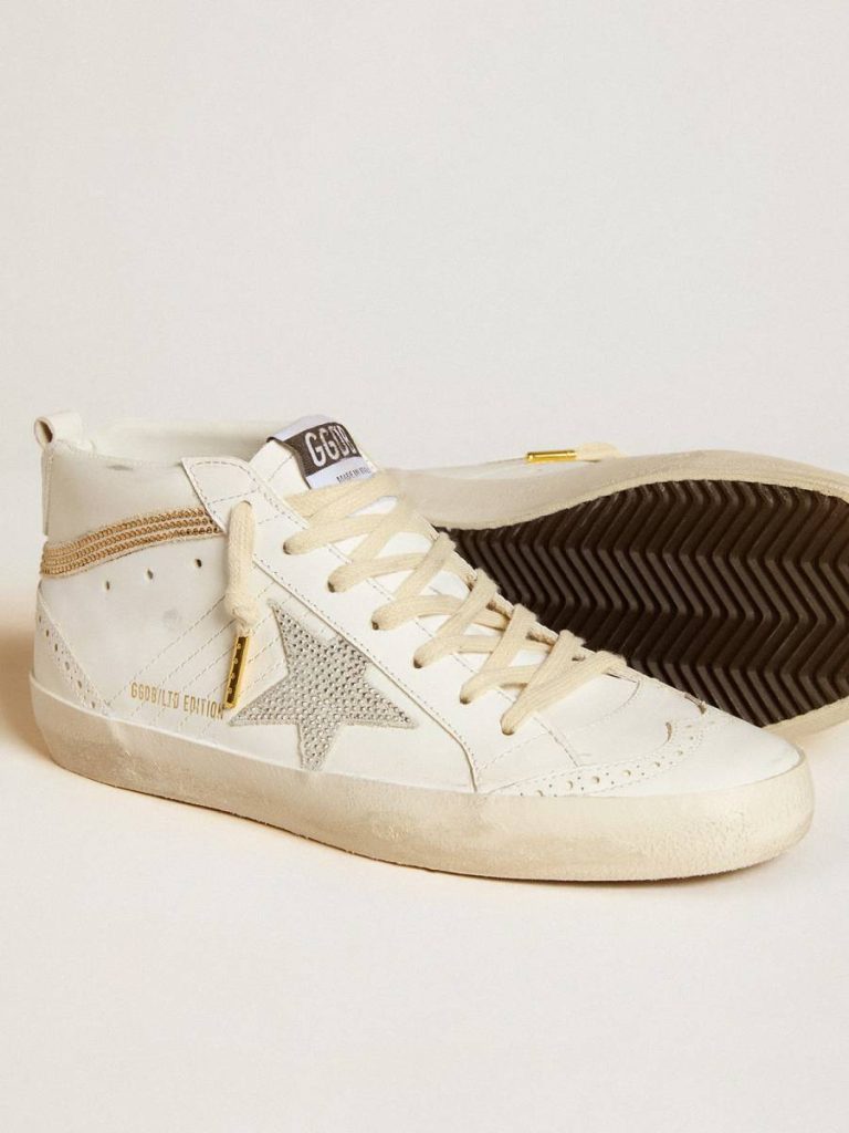 Golden Goose Women Mid Star Ltd With Star And Heel Tab In Suede With Swarovski Crystals Mid Star White