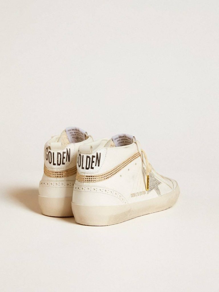 Golden Goose Women Mid Star Ltd With Star And Heel Tab In Suede With Swarovski Crystals Mid Star White