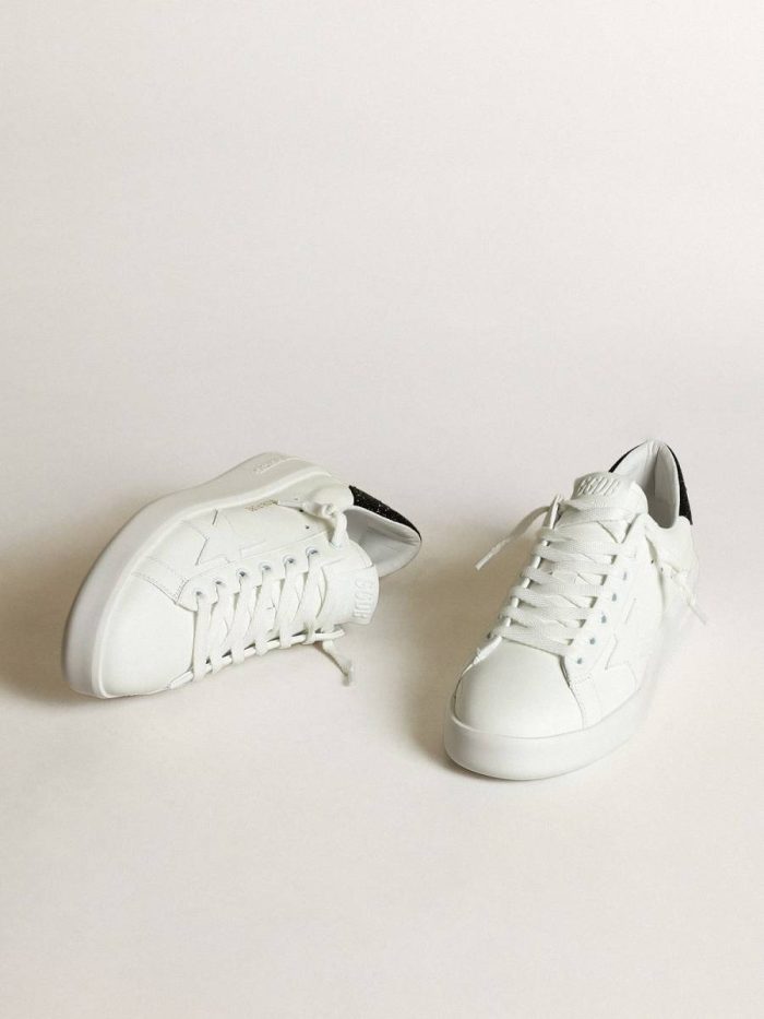 Golden Goose Women Purestar In White Leather With Tone-On-Tone Star And Heel Tab In Black Swarovski Crystals Purestar White
