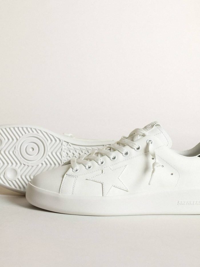 Golden Goose Women Purestar In White Leather With Tone-On-Tone Star And Heel Tab In Black Swarovski Crystals Purestar White
