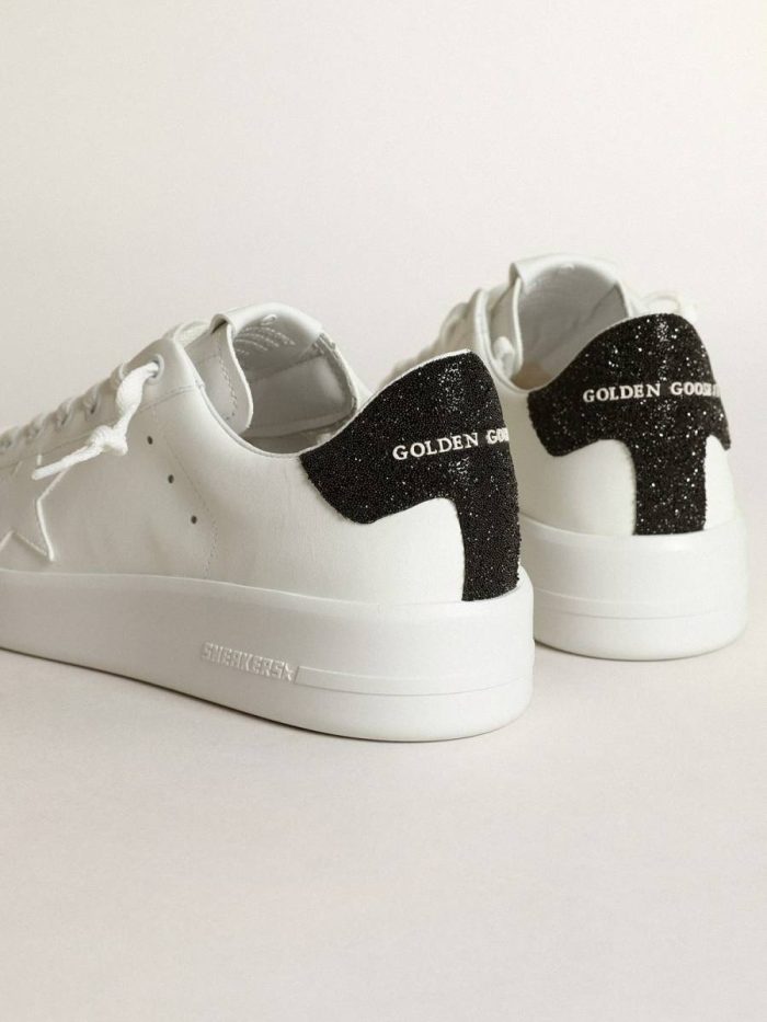 Golden Goose Women Purestar In White Leather With Tone-On-Tone Star And Heel Tab In Black Swarovski Crystals Purestar White