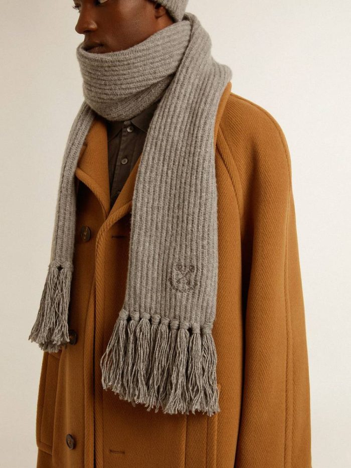 Golden Goose Women Silks & Scarves Gray Melange Gray Ribbed Wool Scarf