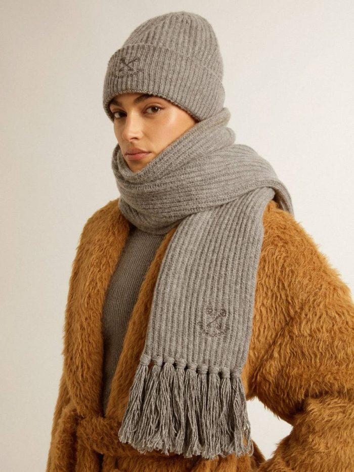 Golden Goose Women Silks & Scarves Gray Melange Gray Ribbed Wool Scarf