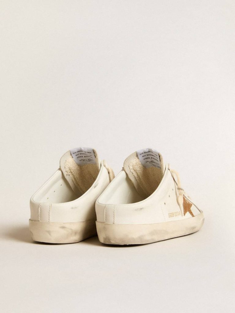 Golden Goose Women Super-Star Sabot White Super-Star Sabots In Leather With Plasticized Gold Glitter Star