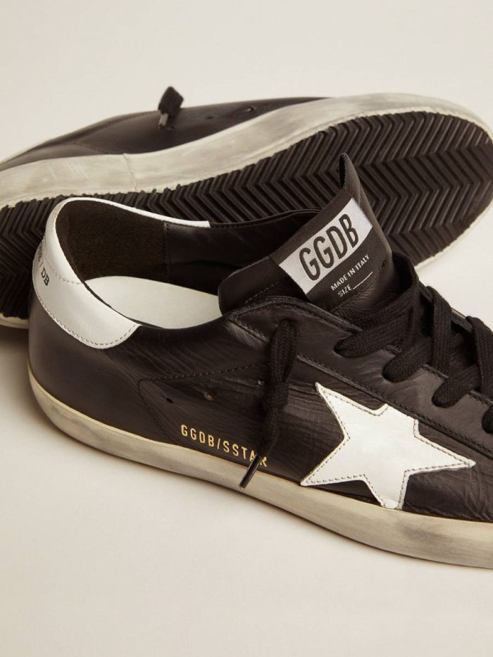 Golden Goose Women Super-Star Women’s Super-Star In Black Leather With White Leather Star And Heel Tab