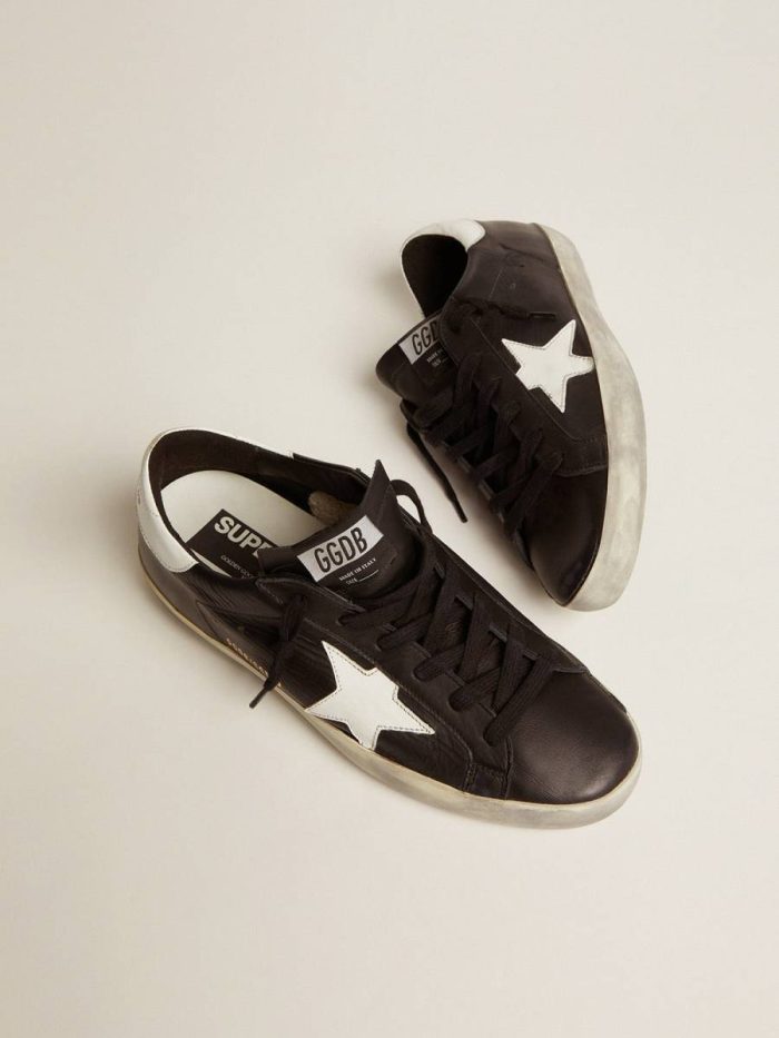 Golden Goose Women Super-Star Women’s Super-Star In Black Leather With White Leather Star And Heel Tab