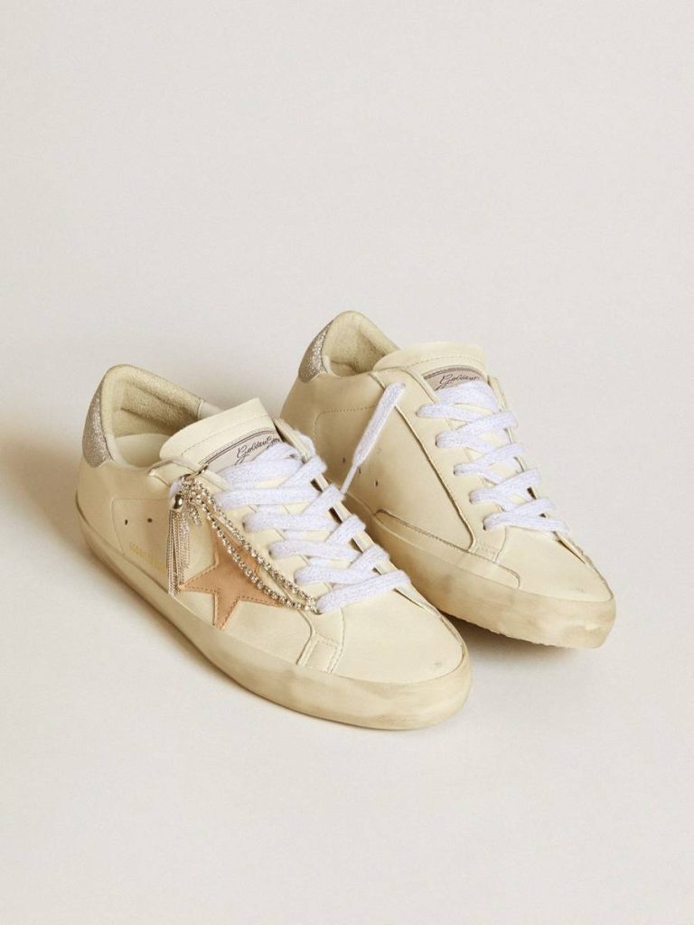 Golden Goose Women Super-Star Women's Super-Star Ltd In Nappa Leather With Nude Leather Star And Glitter Heel Tab
