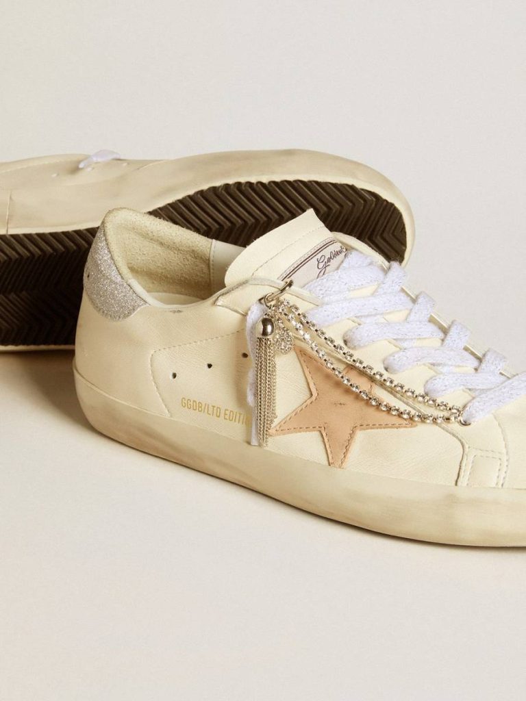 Golden Goose Women Super-Star Women's Super-Star Ltd In Nappa Leather With Nude Leather Star And Glitter Heel Tab