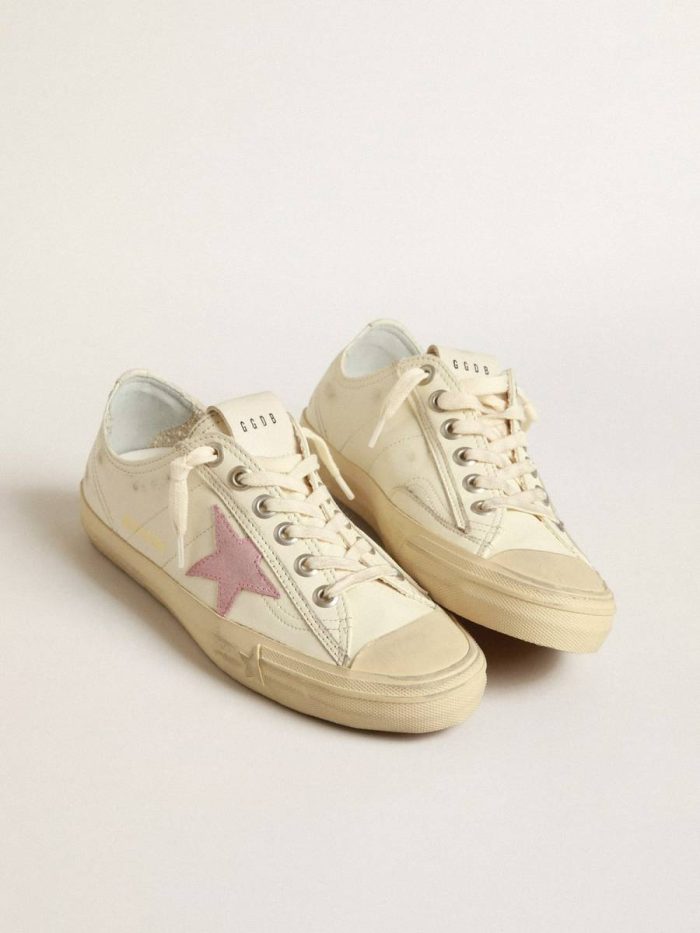 Golden Goose Women V-Star V-Star In Beige Nappa Leather With Old-Rose Suede Star