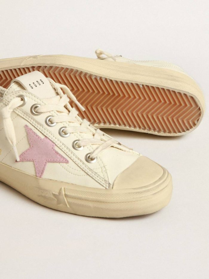 Golden Goose Women V-Star V-Star In Beige Nappa Leather With Old-Rose Suede Star