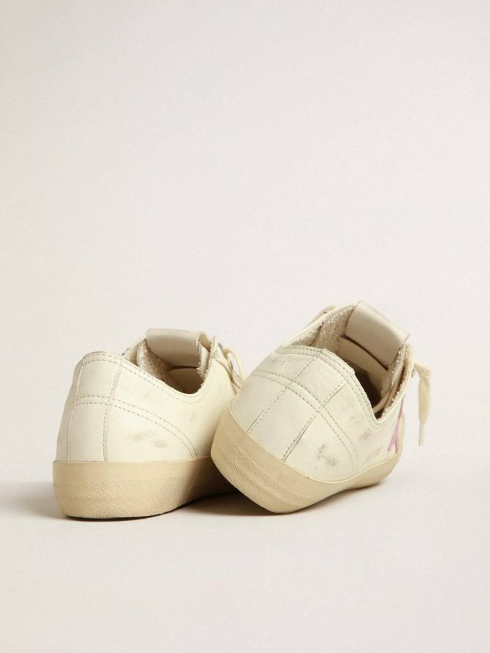 Golden Goose Women V-Star V-Star In Beige Nappa Leather With Old-Rose Suede Star