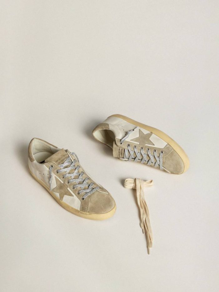 Golden Goose Women Women’s Super-Star In Nappa With Ice-Gray Suede Star And Black Embroidery Super-Star