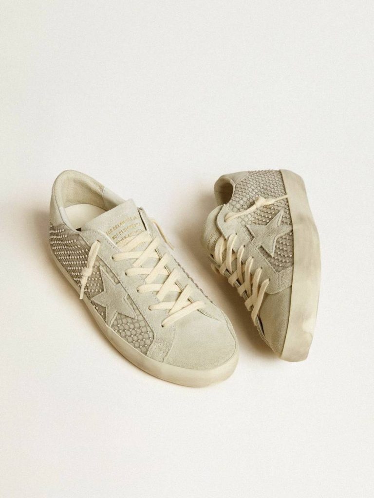 Golden Goose Women Women’s Super-Star With Gray Suede Star And Swarovski Crystal Mesh Super-Star
