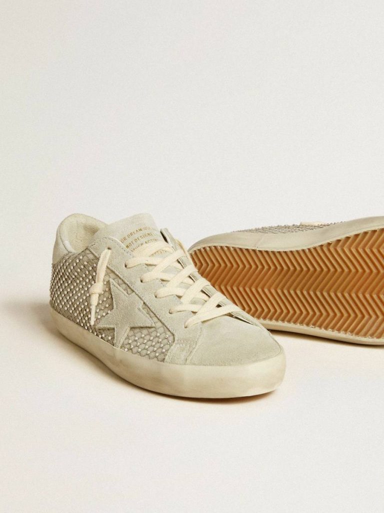 Golden Goose Women Women’s Super-Star With Gray Suede Star And Swarovski Crystal Mesh Super-Star