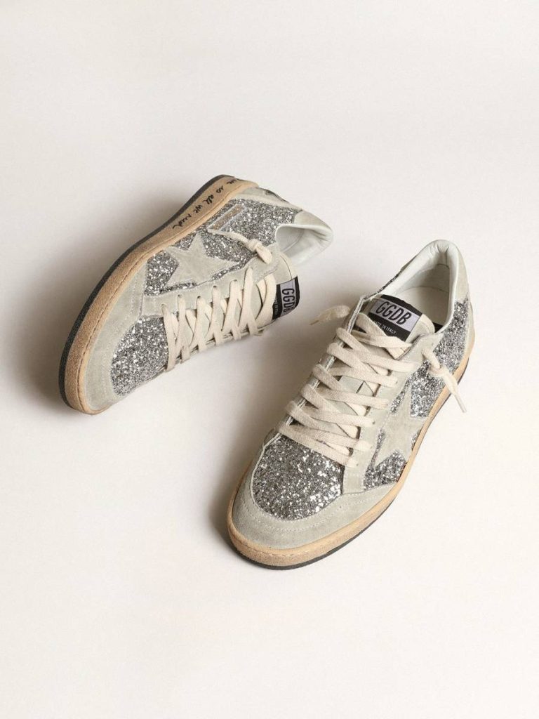 Golden Goose Women’s Ball Star In Silver Glitter With Ice-Gray Suede Inserts Ball Star Women